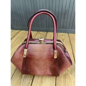 Vintage Red  & Gold Faux Snake Skin Structured Handbag with Ball cap Closure